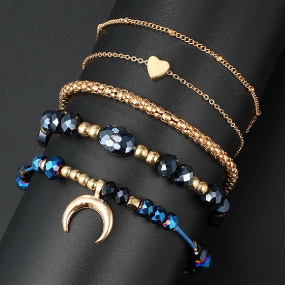 thriftdimensi0n Jewelry - *SINEAD* 6-Pc Moon x Blue Bead Design Bracelet Set